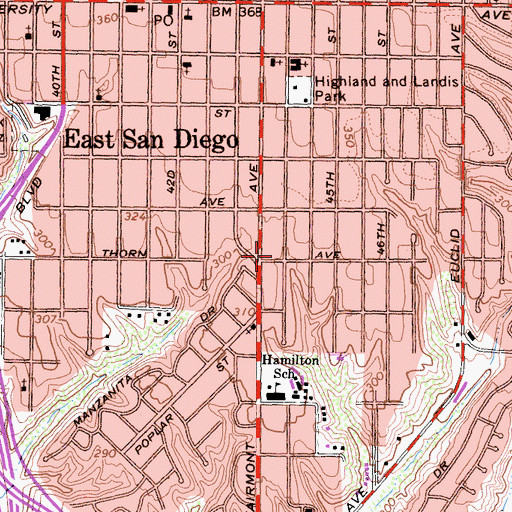 Topographic Map of Clark Middle School, CA