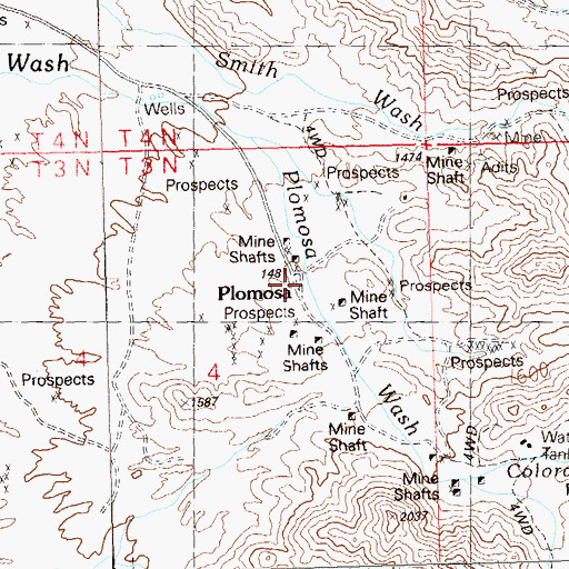 Topographic Map of Plomosa, AZ