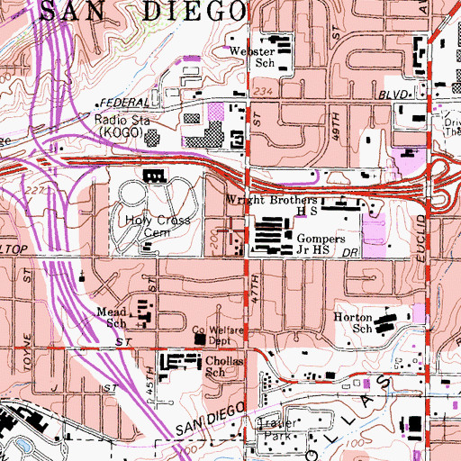 Topographic Map of Gompers Charter Middle School, CA