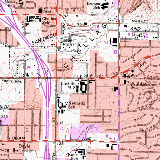 Topographic Map of Lincoln Senior High School, CA