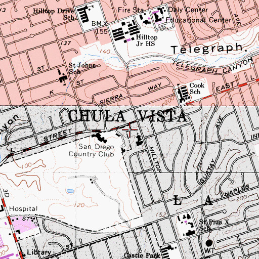 Topographic Map of Pueblos Hermanos Presbyterian Border Ministries, CA