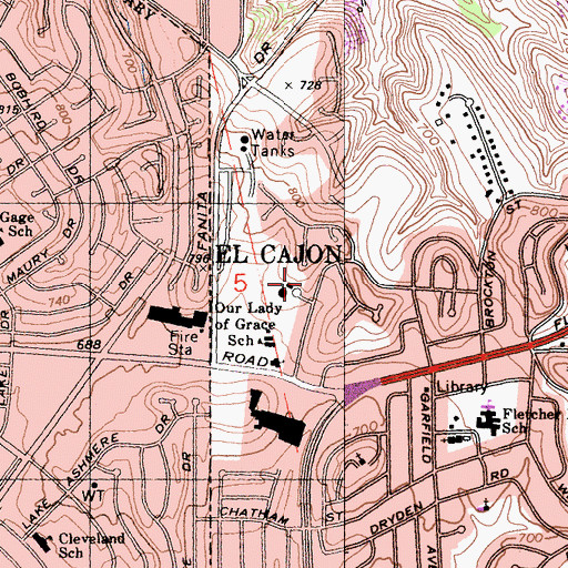 Topographic Map of Saint Ephrem Mission, CA