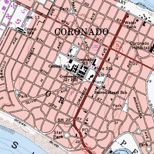 Topographic Map of Saint Pauls United Methodist Church of Coronado, CA