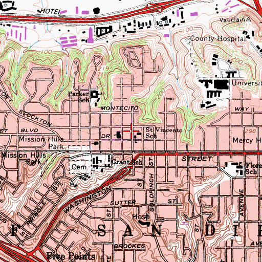 Topographic Map of Saint Vincents Church of Mission Hills, CA