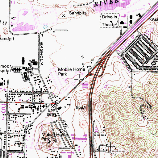 Topographic Map of Santee Church of Christ, CA