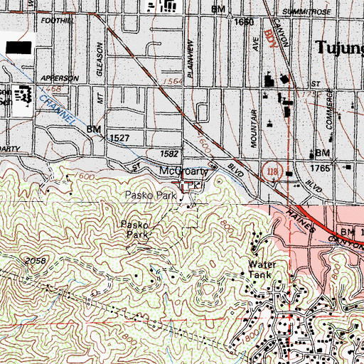 Topographic Map of McGroarty Park, CA
