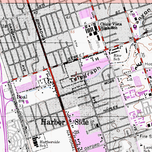 Topographic Map of South Bay Baptist Church, CA