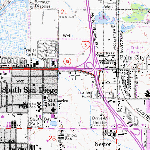 Topographic Map of South Bay Seventh Day Adventist Church, CA