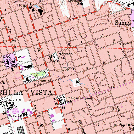 Topographic Map of Temple Beth Sholom, CA