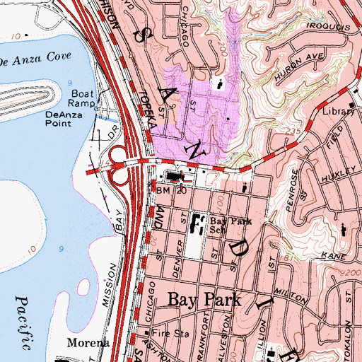 Topographic Map of The Life Church Mission Bay, CA