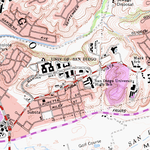 Topographic Map of The University of San Diego Immaculata Church, CA