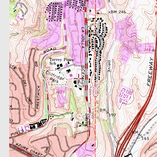 Topographic Map of Torrey Pines Christian Church, CA