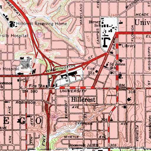Topographic Map of University Christian Church, CA