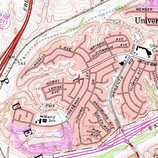 Topographic Map of University City United Church of Christ, CA