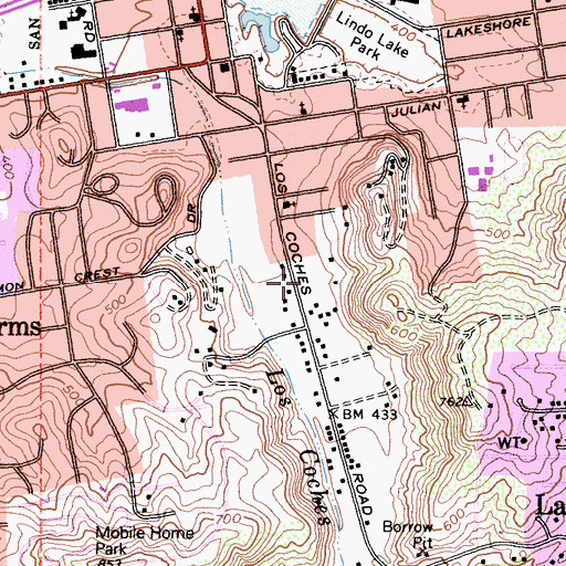 Topographic Map of Wesleyan Church of Lakeside, CA