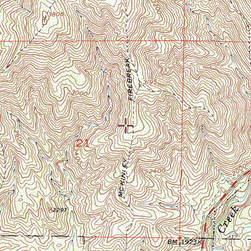 Topographic Map of McKinley Firebreak, CA