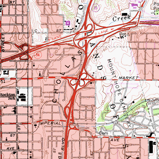Topographic Map of Interchange 2A, CA