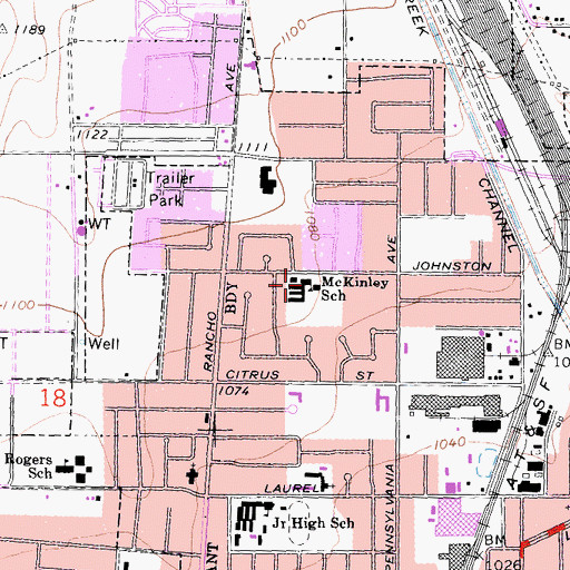 Topographic Map of William McKinley Elementary School, CA