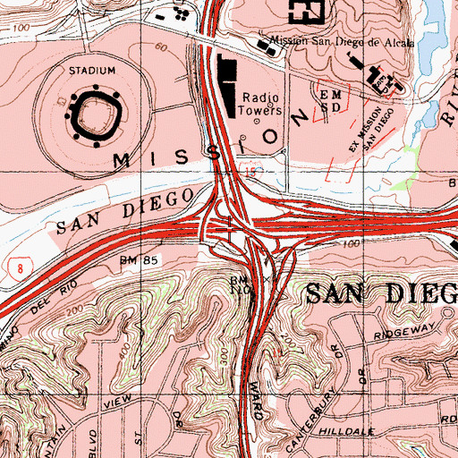 Topographic Map of Interchange 7, CA
