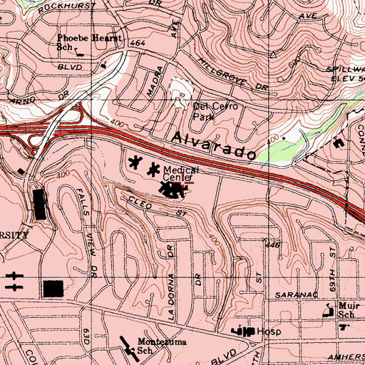 Topographic Map of Alvarado Hospital Medical Center San Diego Rehabilitation Institute, CA