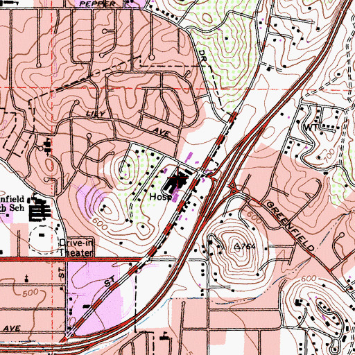 Topographic Map of Scripps Memorial Hospital at East County, CA