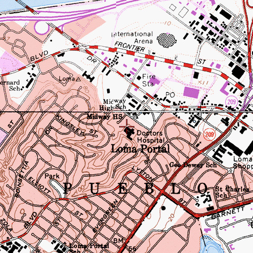 Topographic Map of Sharp Cabrillo Hospital, CA