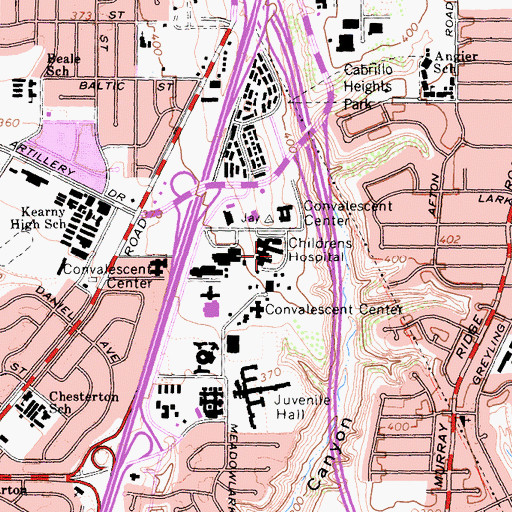 Topographic Map of Sharp Memorial Hospital, CA
