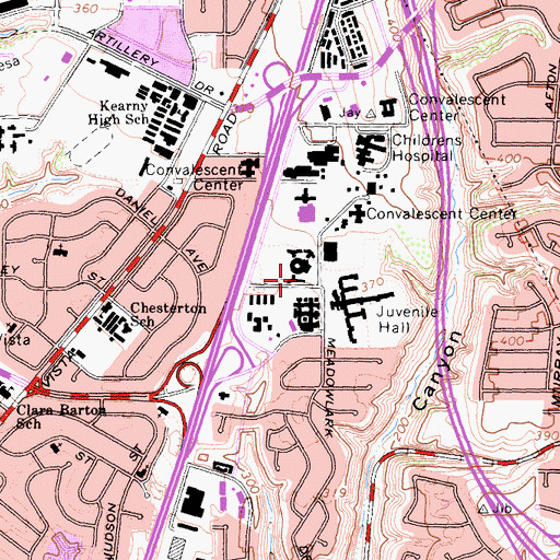Topographic Map of Sharp Mesa Vista Hospital, CA
