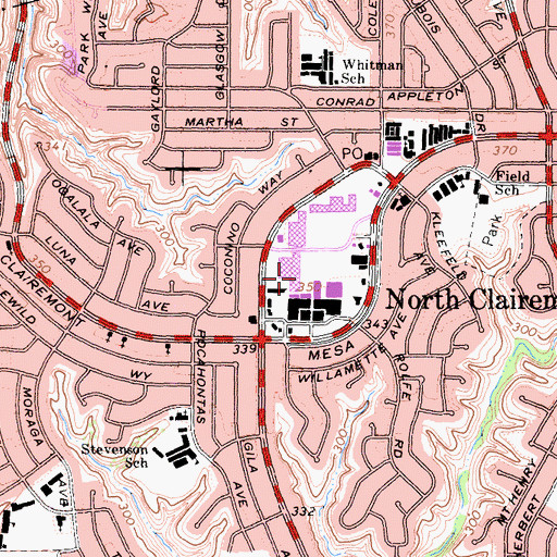 Topographic Map of Clairemont Town Square Shopping Center, CA