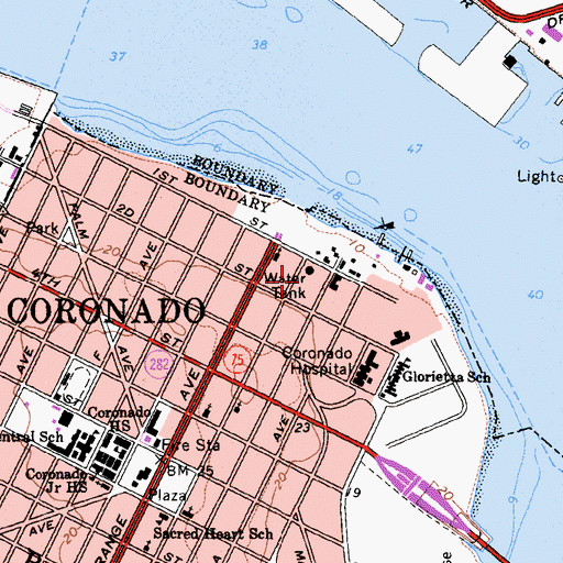 Topographic Map of Coronado Ferry Landing Shopping Center, CA