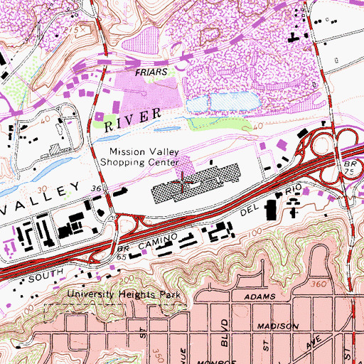 Topographic Map of Mission Valley Center-Westfield Shopping Center, CA