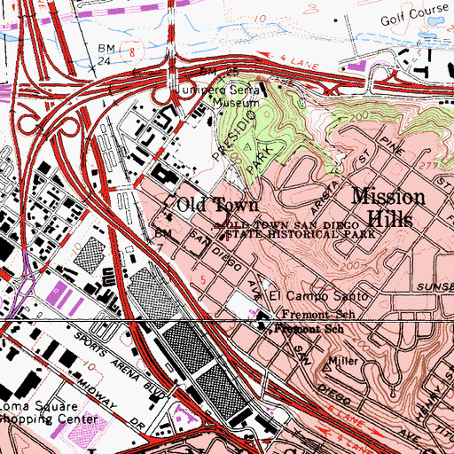 Topographic Map of Mormon Battalion Memorial, CA