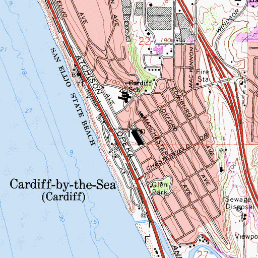 Topographic Map of Cardiff by the Sea Post Office, CA