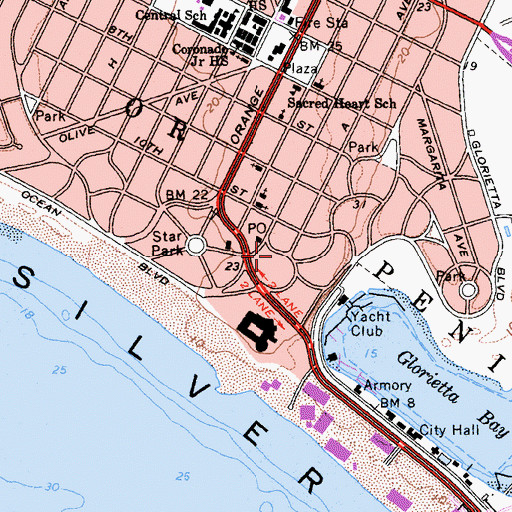 Topographic Map of Coronado Post Office, CA