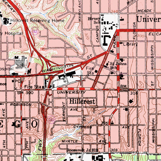 Topographic Map of Hillcrest San Diego Post Office, CA