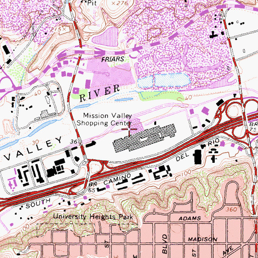 Topographic Map of Mission Valley Post Office, CA