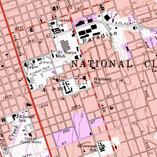 Topographic Map of National City Post Office, CA