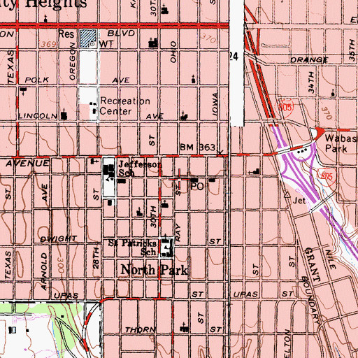 Topographic Map of North Park Post Office, CA