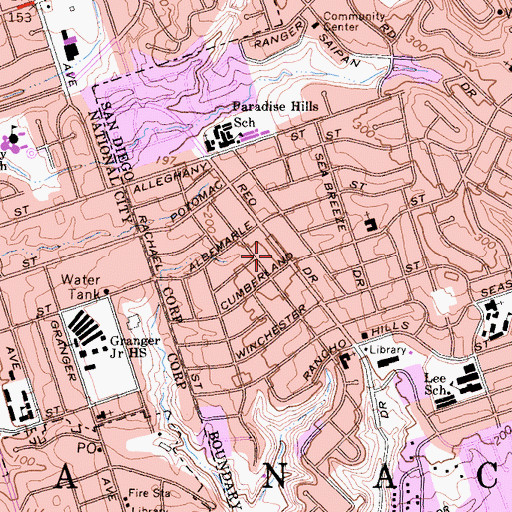 Topographic Map of Paradise Hills Post Office, CA