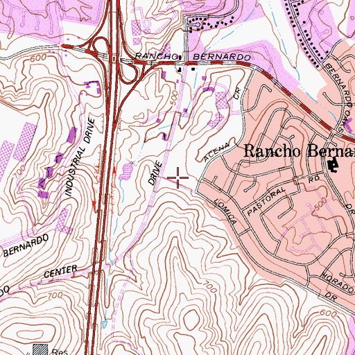 Topographic Map of Rancho Bernardo Post Office, CA