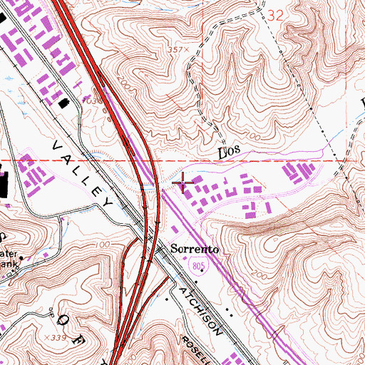 Topographic Map of Sorrento Valley Post Office, CA