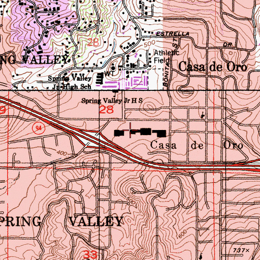 Topographic Map of Spring Valley Casa De Oro Post Office, CA