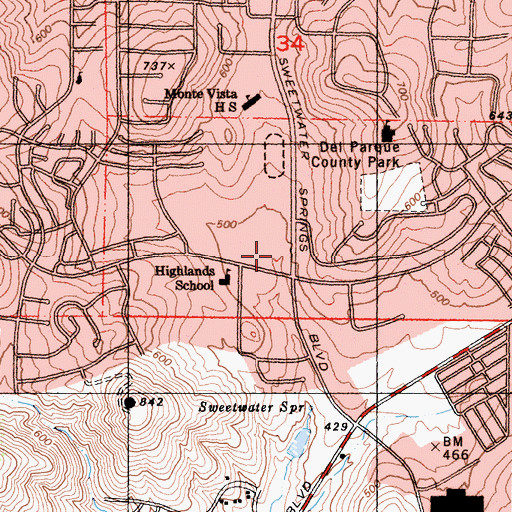 Topographic Map of Spring Valley Post Office, CA