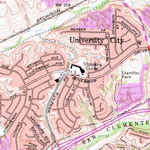 Topographic Map of University City Post Office, CA