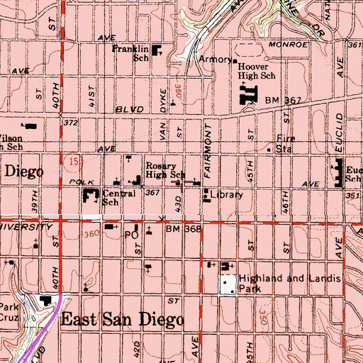 Topographic Map of Iglesia Bautista Evangelica de San Diego, CA