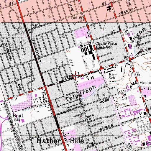 Topographic Map of Iglesia de Cristo de Chula Vista, CA