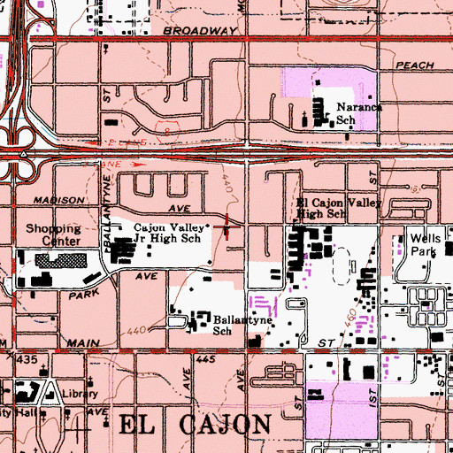 Topographic Map of Iglesia de Cristo Ministerios de El Cajon, CA