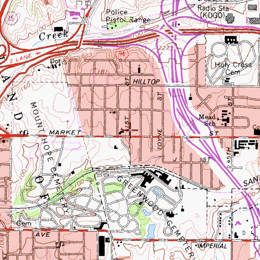 Topographic Map of Immanuel Chapel Christian Church, CA