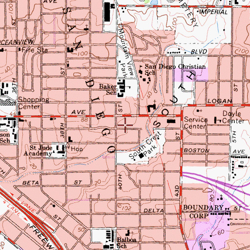 Topographic Map of Inner City Christian Fellowship Church, CA