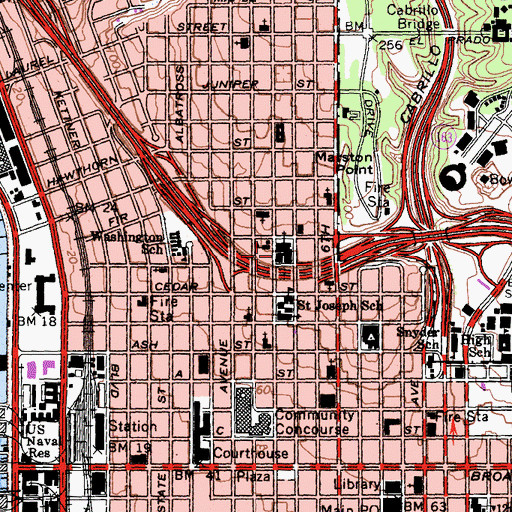 Topographic Map of International Christian Church of San Diego, CA